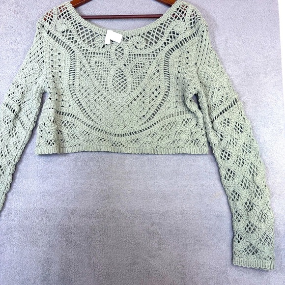 House of Harlow 1960 Sage Crochet Crop Top Cardigan 100% Cotton - Picture 5 of 15